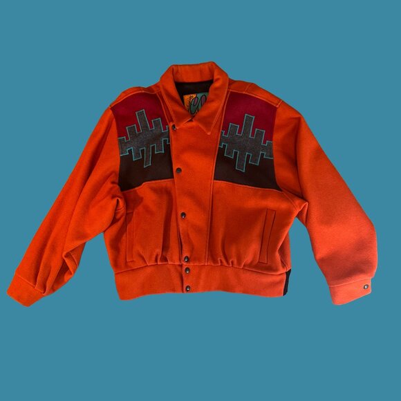 RARE VTG Cynthia Owings Wool Bomber Jacket / C.O.D. Navajo Design Coat - Picture 1 of 11